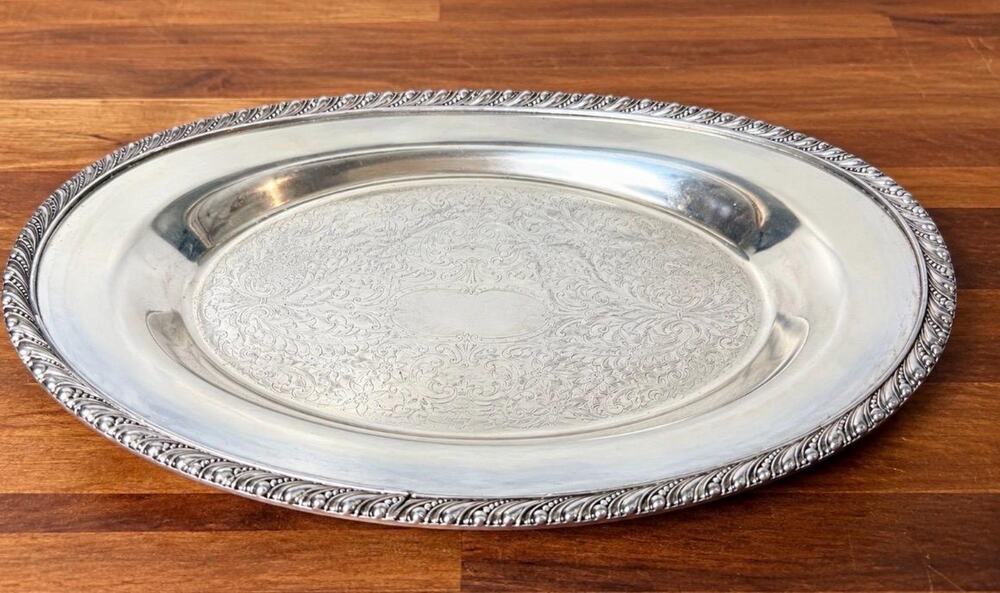 Antique Hartford Sterling Co Silverplate Oval Tray | Floral Design (Early 1900s)